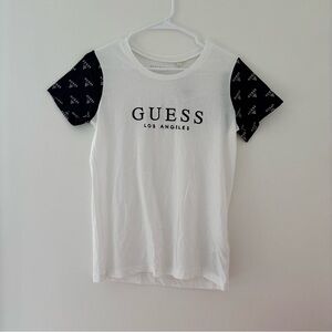 white and black guess logo tee